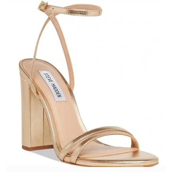 Steve Madden Gold Metallic Ankle Strap Chunky Block Heel Sandals Sz 11M NIB NEW - Picture 1 of 5